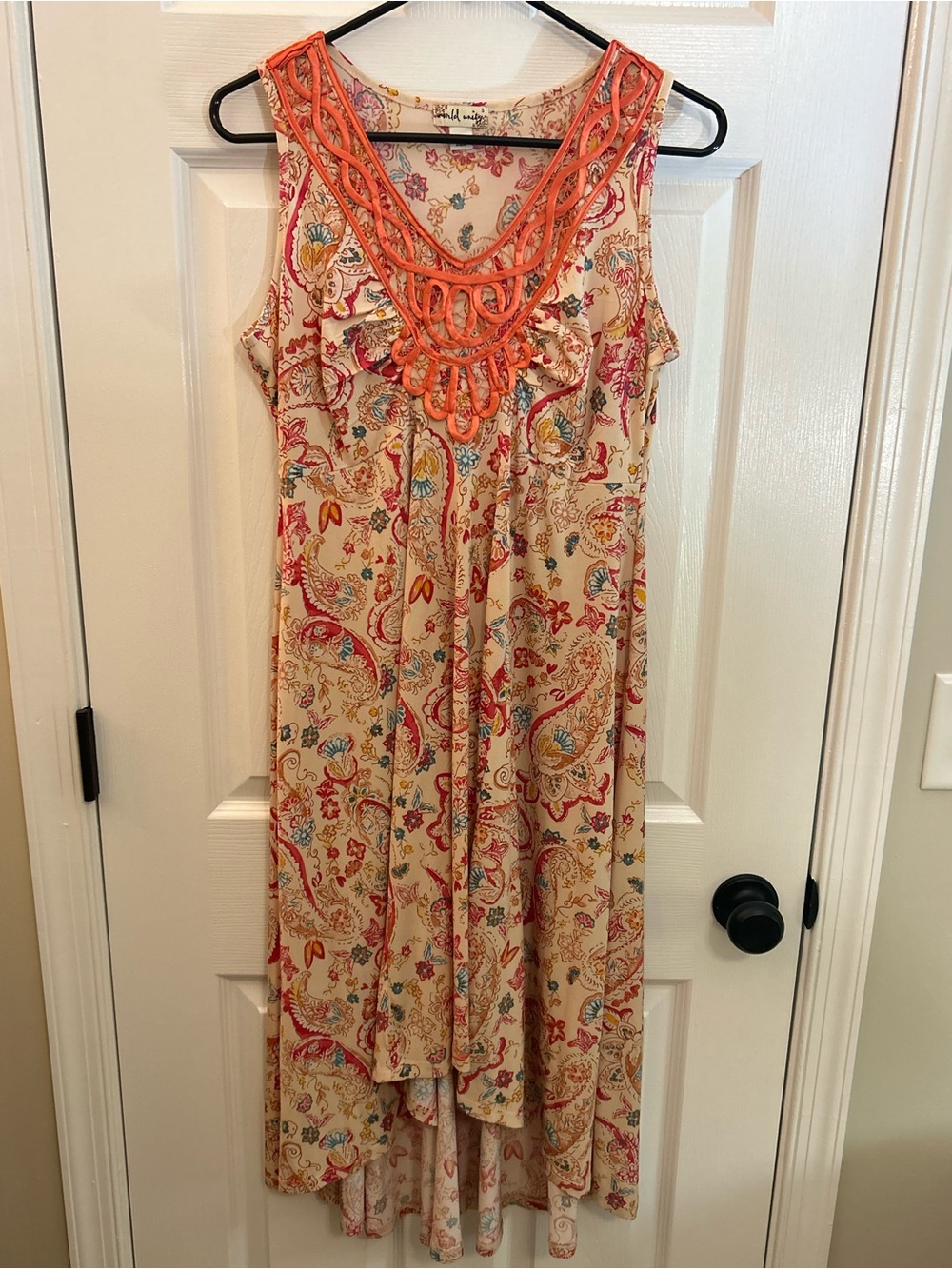 World Unity Boho Paisley Crochet High-Low Midi Dress - Size S